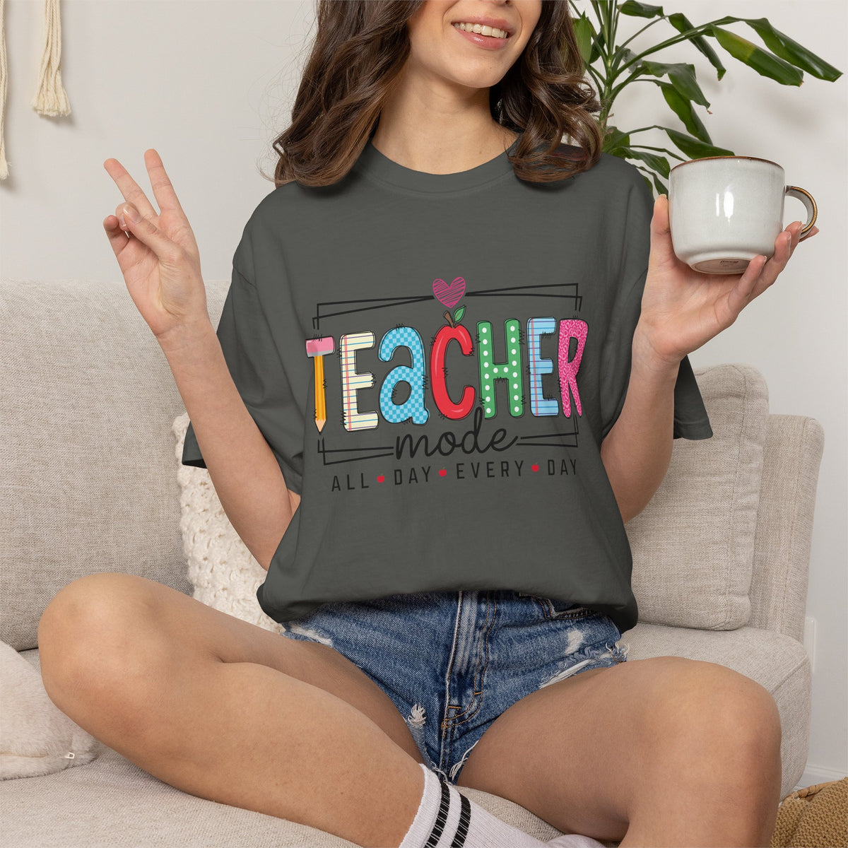 Teacher Mode T-Shirt — Colorful "All Day Every Day" Teacher Gift Tee