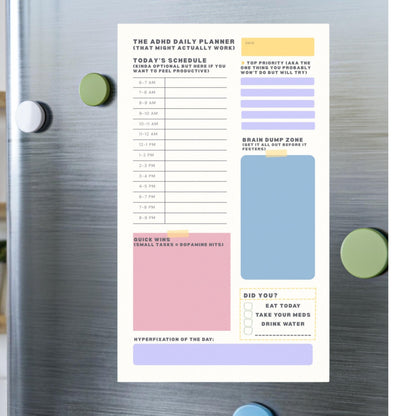 ADHD Daily Planner Post-it® Note Pad 10x6 Inch Funny Focus Pad for Productivity and Brain Dumps For Back To School, Gift For Student
