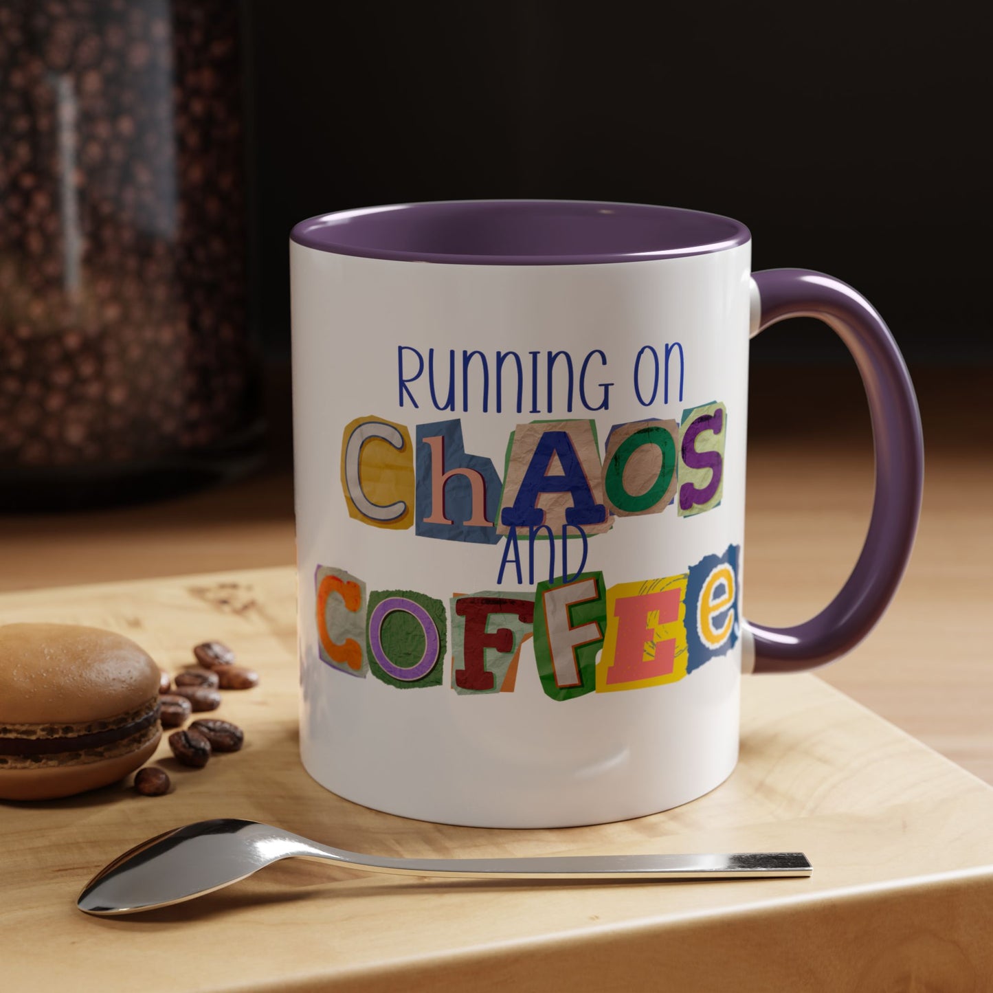 Running on Chaos and Coffee Mug Funny Two Tone Cup