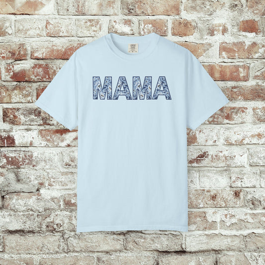 MAMA Blue Floral Comfort Colors T-Shirt