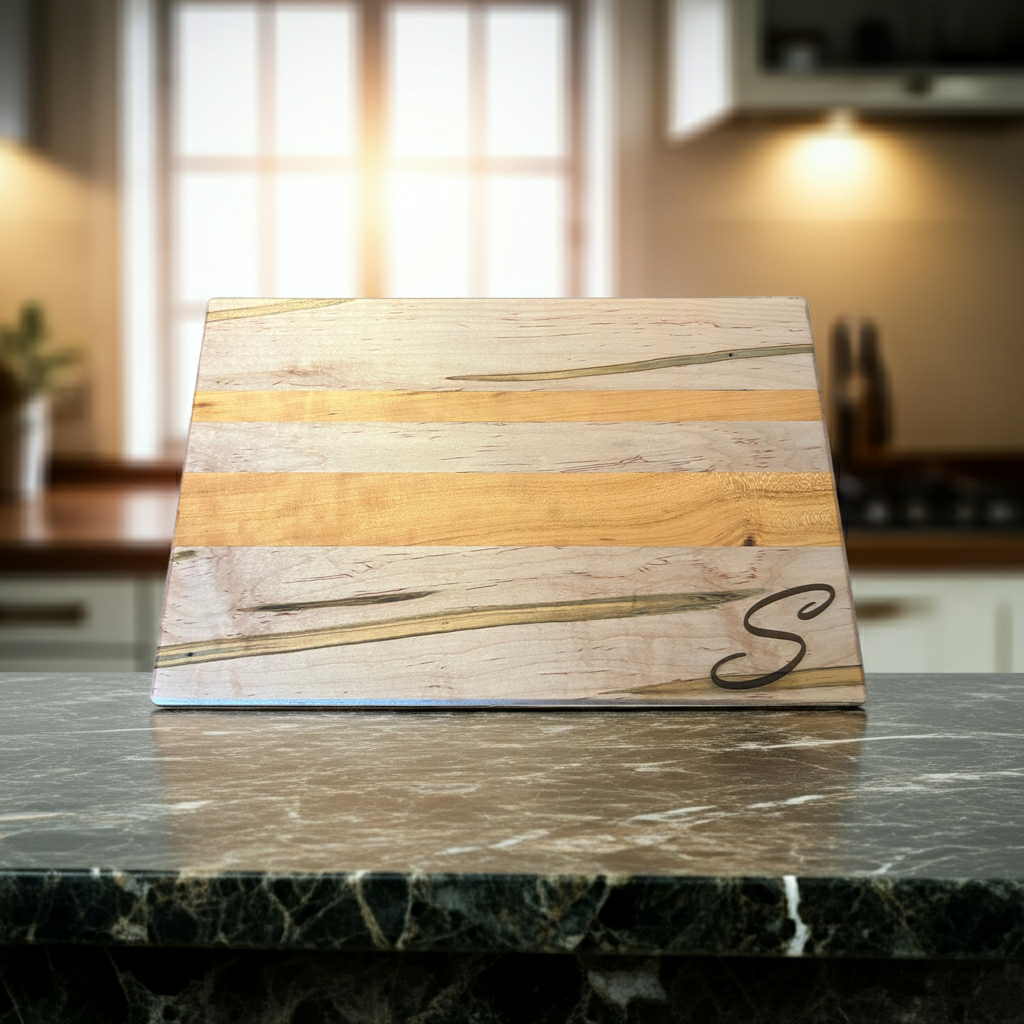 Handcrafted Ambrosia Maple & Cherry Cutting Board with Side Handles