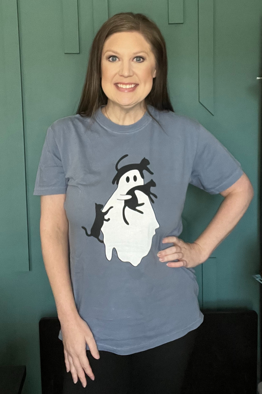 Spooky Ghost & Black Cats Comfort Colors Tee