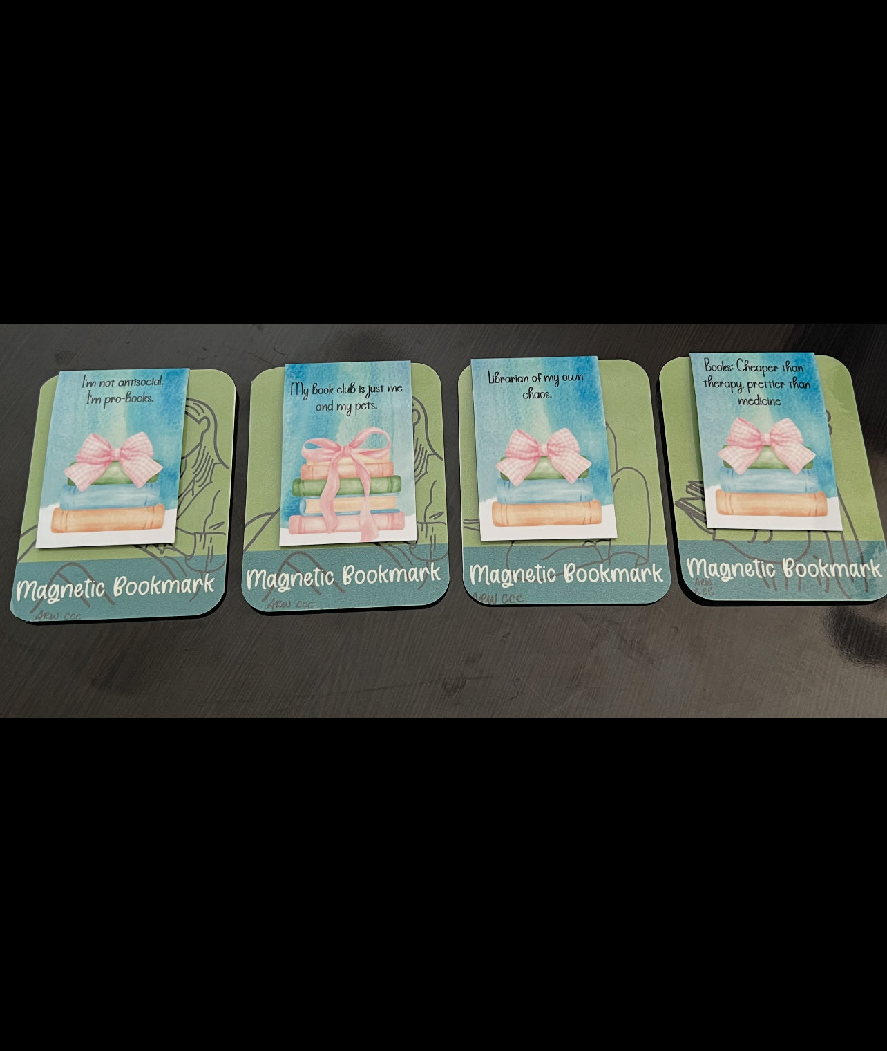 Watercolor Coquette Bow & Books Magnetic Book Marks