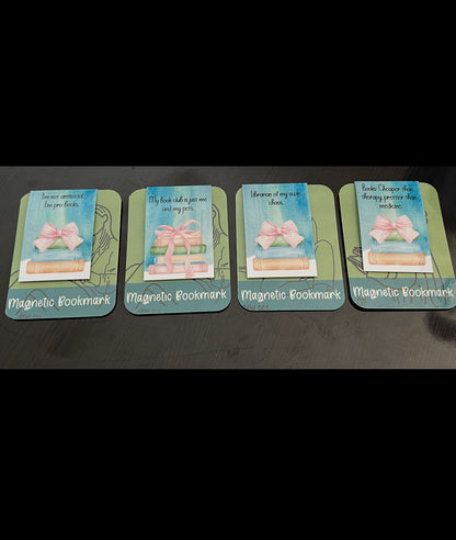 Watercolor Coquette Bow & Books Magnetic Book Marks