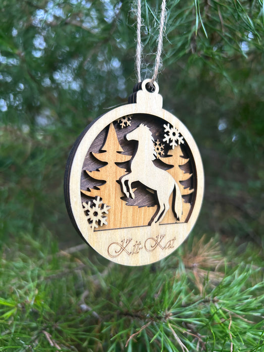 Personalized Horse Christmas Ornament – Custom Engraved Wood Equestrian Keepsake