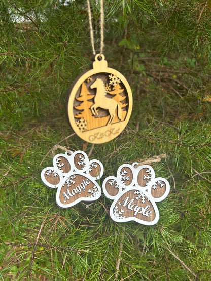 Double-Sided Dog Paw Personalized Christmas Ornament