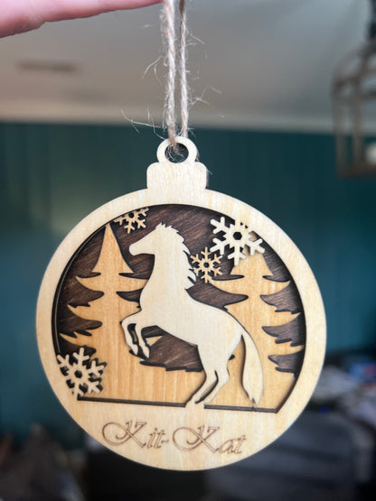 Personalized Horse Christmas Ornament – Custom Engraved Wood Equestrian Keepsake