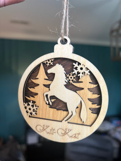 Personalized Horse Christmas Ornament – Custom Engraved Wood Equestrian Keepsake