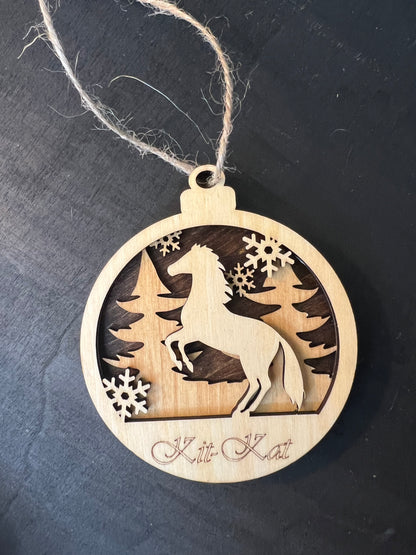 Personalized Horse Christmas Ornament – Custom Engraved Wood Equestrian Keepsake