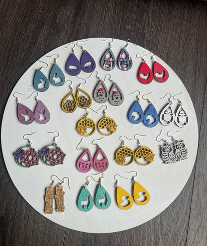 Yellow Duck Silhouette Wooden Teardrop Earrings