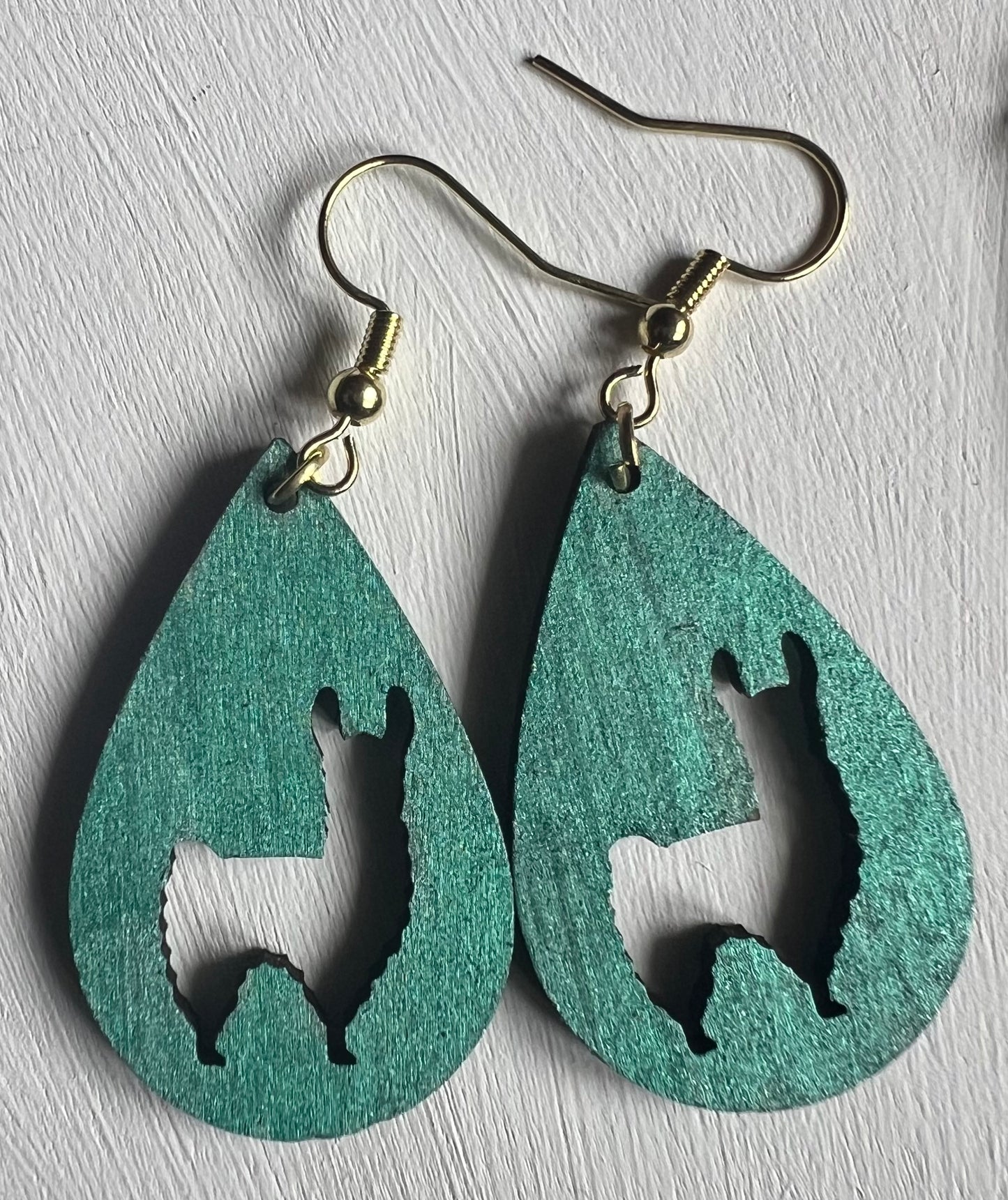 Teal Llama Wooden Earrings