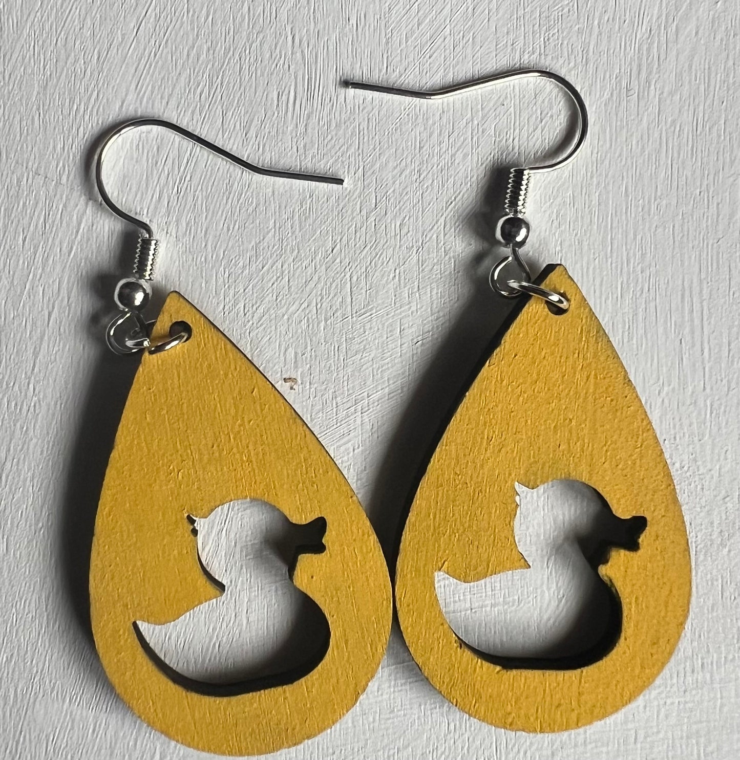 Yellow Duck Silhouette Wooden Teardrop Earrings