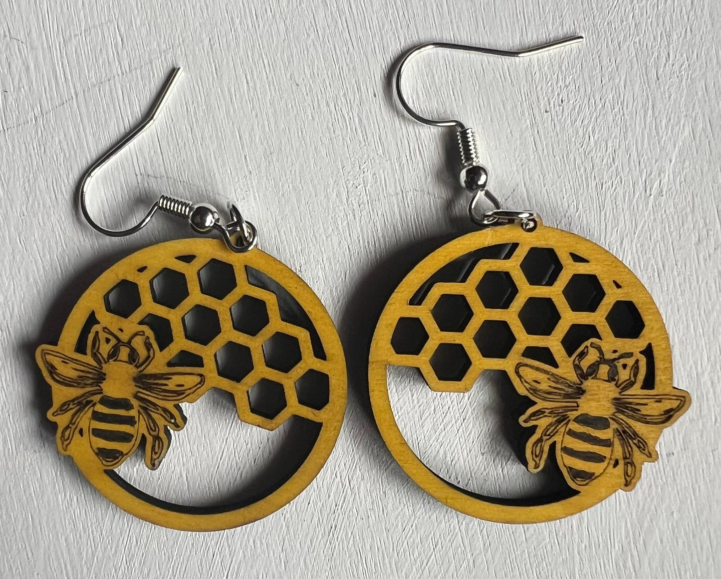 Honeycomb & Bee Wooden Earrings