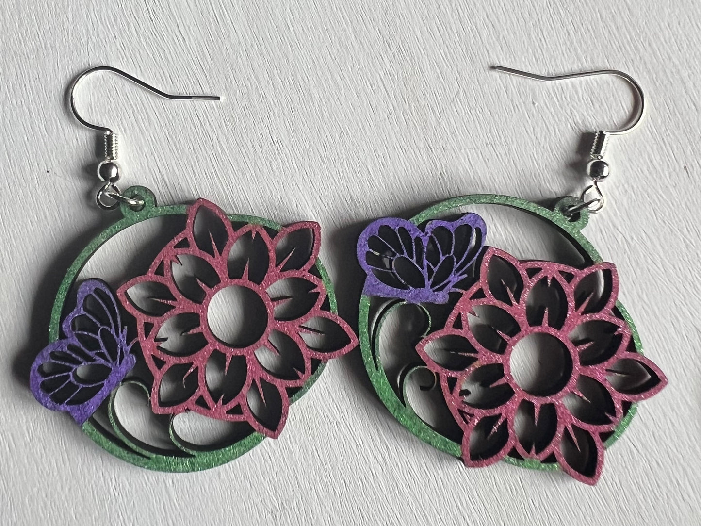 Colorful Floral Butterfly Mandala Wooden Earrings