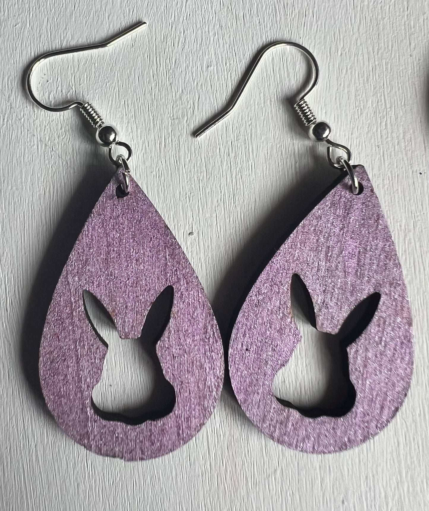 Rose Gold/Soft Lavender Bunny Silhouette Wooden Earrings