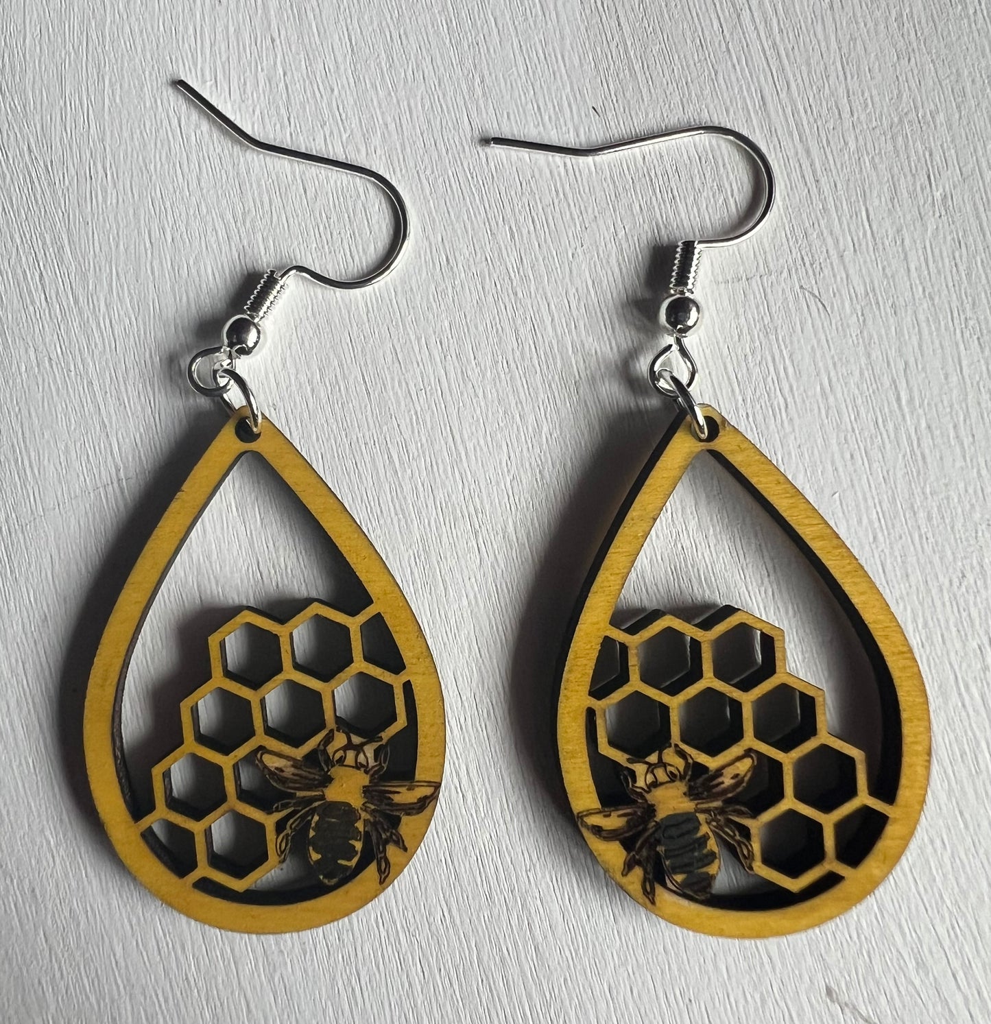 Busy Bee Wooden Teardrop Earrings