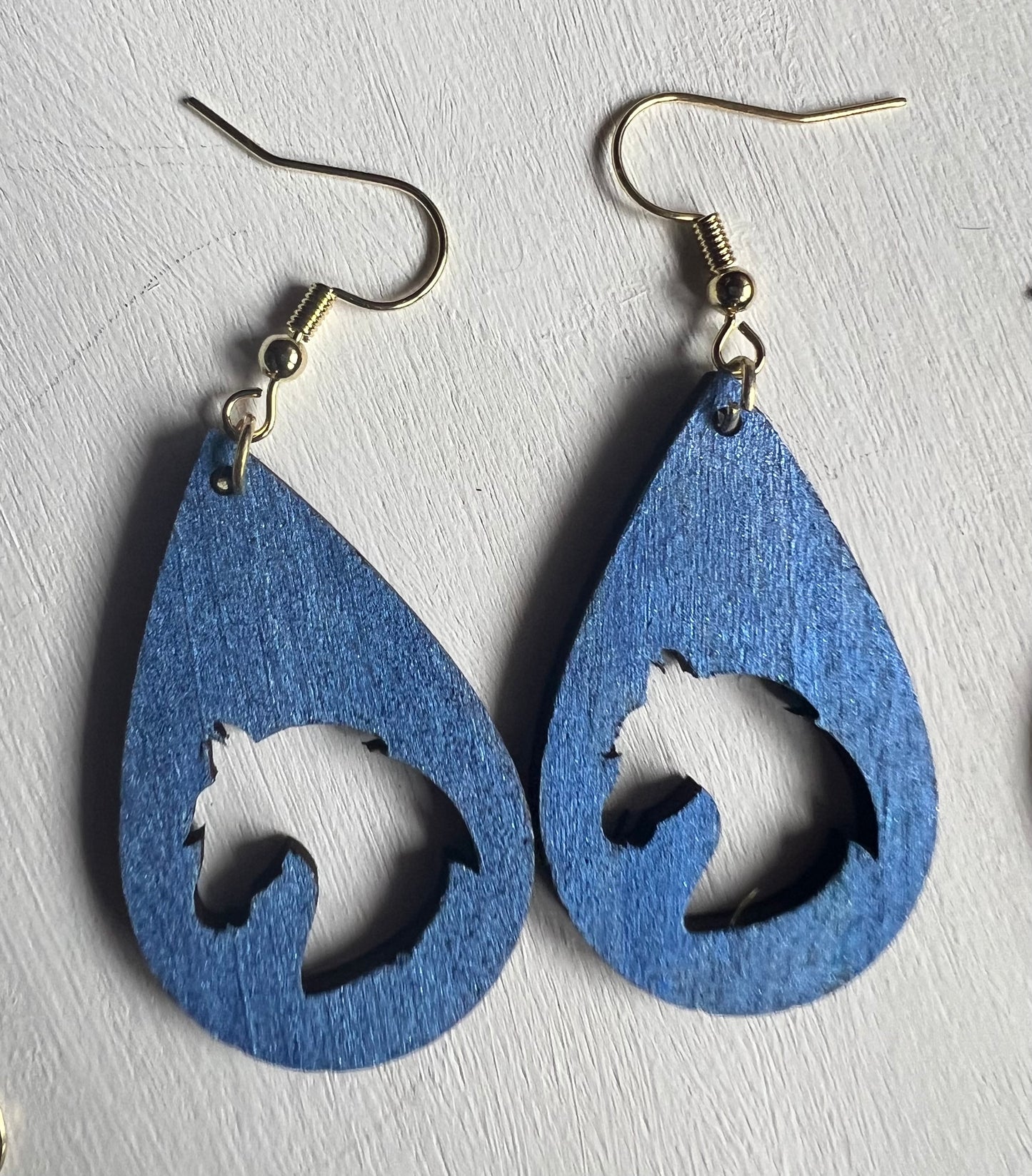 Cerulean Blue Horse Silhouette Wooden Earrings