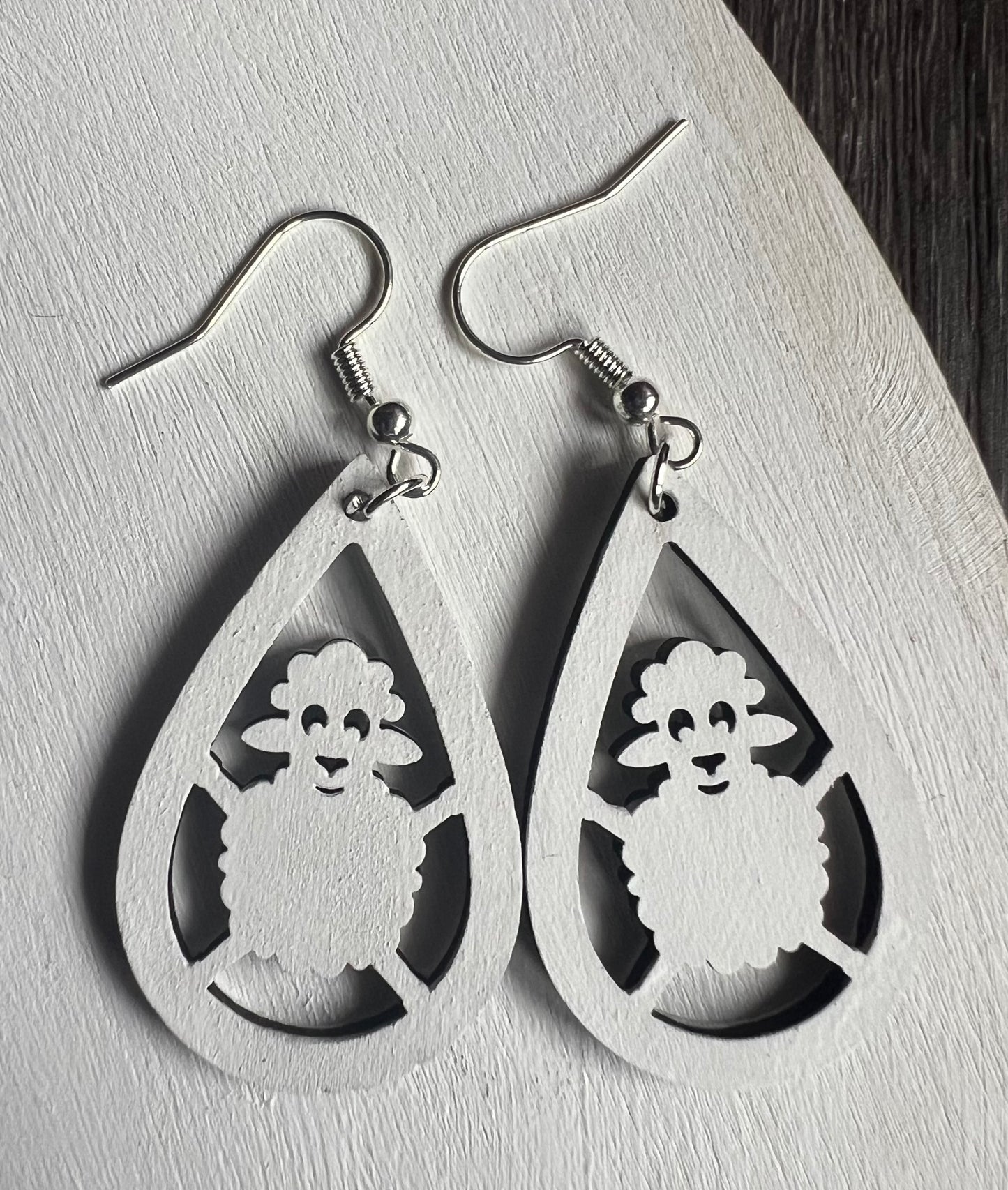 White Sheep Wooden Silhouette Earrings