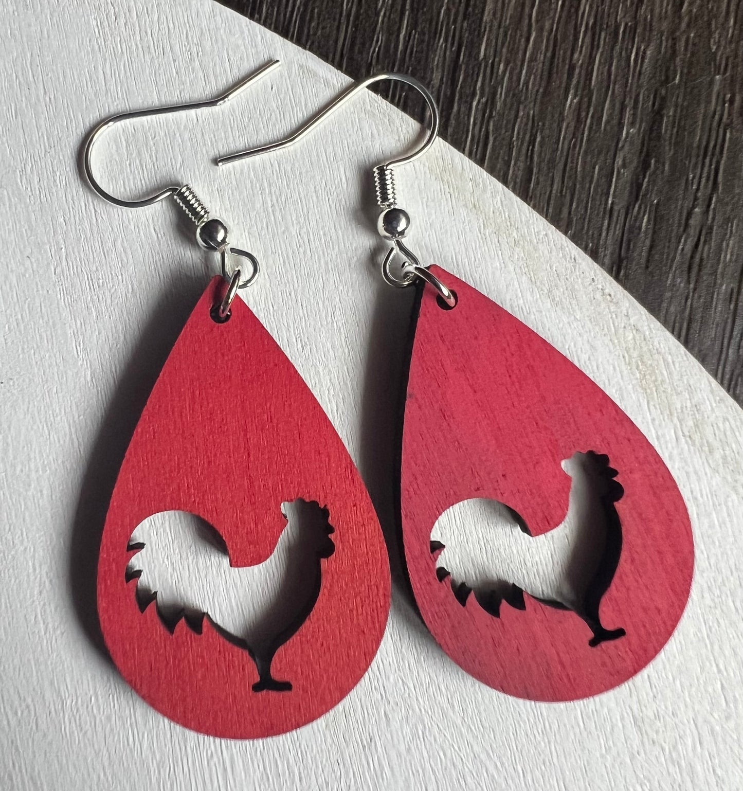 Red Chicken Earrings