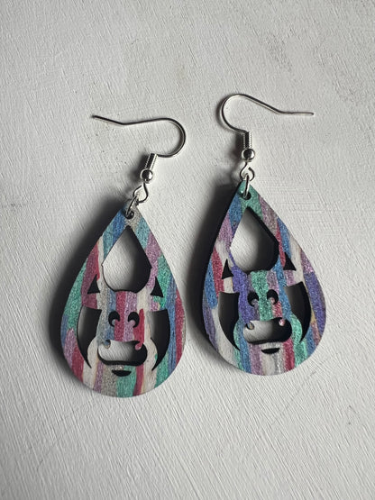Colorful Cow Wooden Earrings
