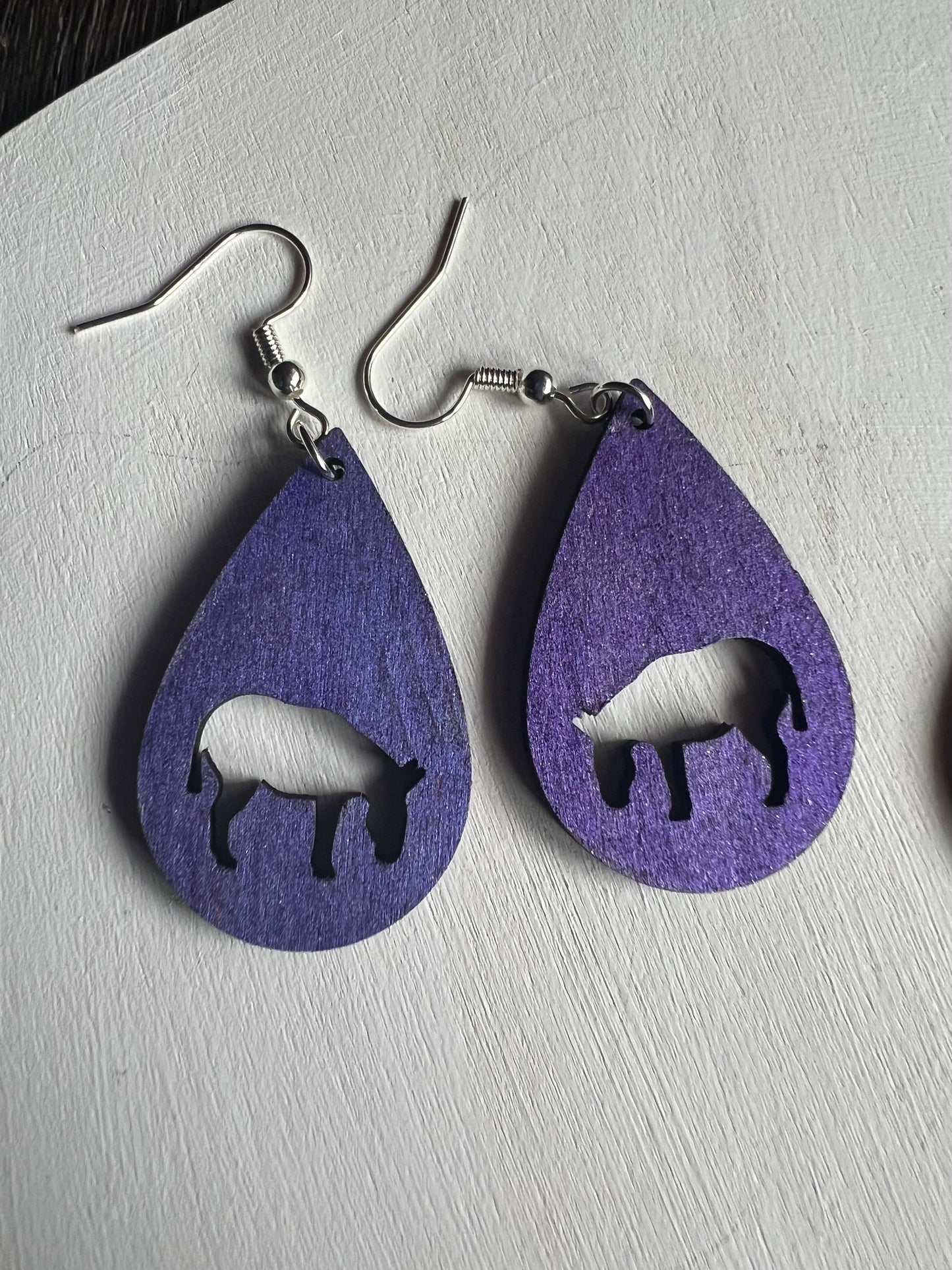Dark Violet Donkey Wooden Earrings
