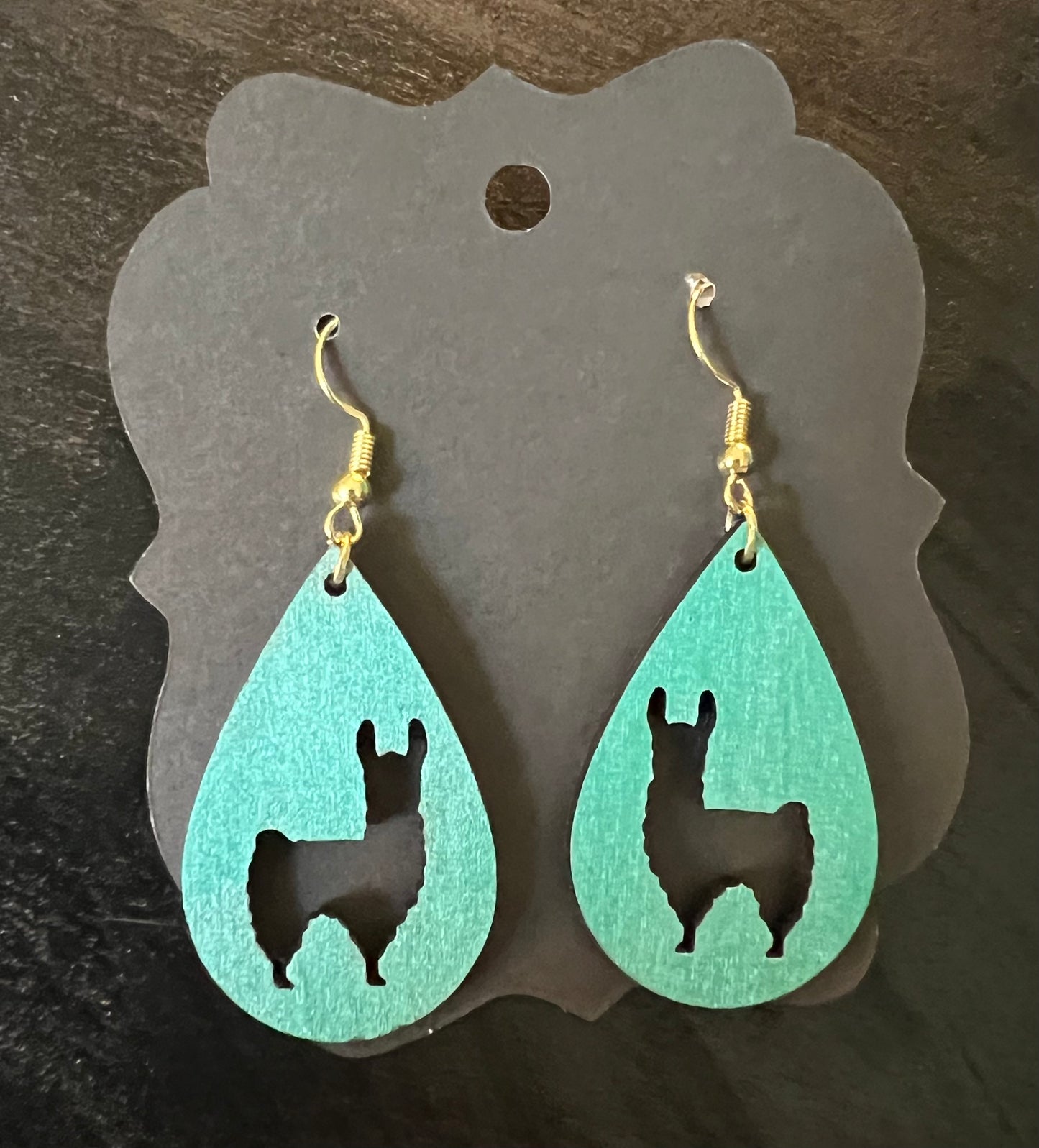 Teal Llama Wooden Earrings
