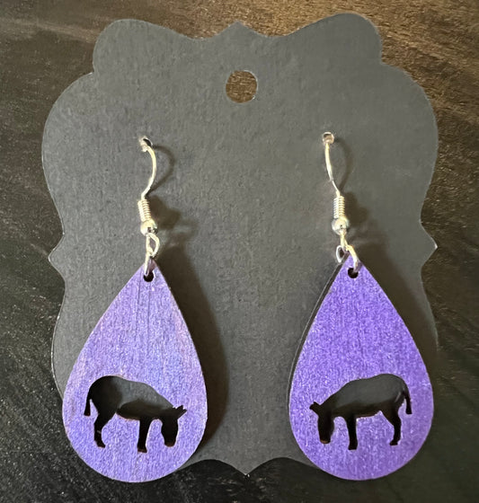 Dark Violet Donkey Wooden Earrings