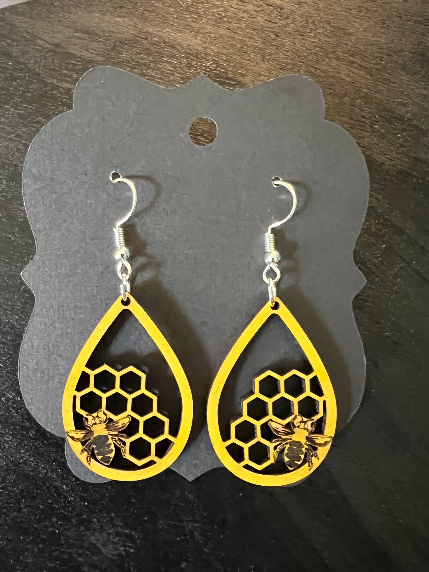 Busy Bee Wooden Teardrop Earrings