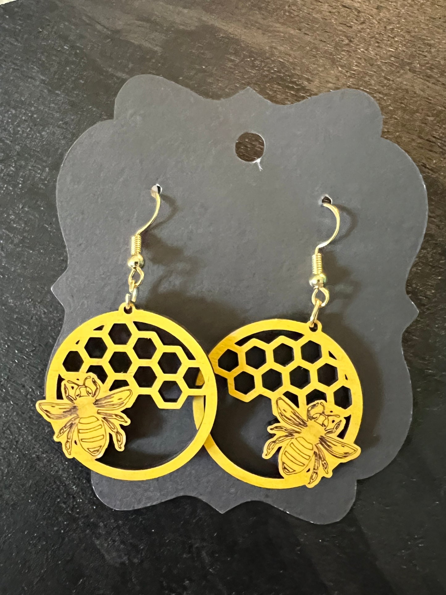 Honeycomb & Bee Wooden Earrings