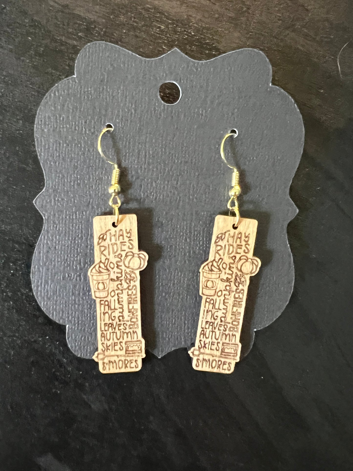 Fall Engraved Wooden Rectangle Earrings