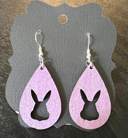 Rose Gold/Soft Lavender Bunny Silhouette Wooden Earrings