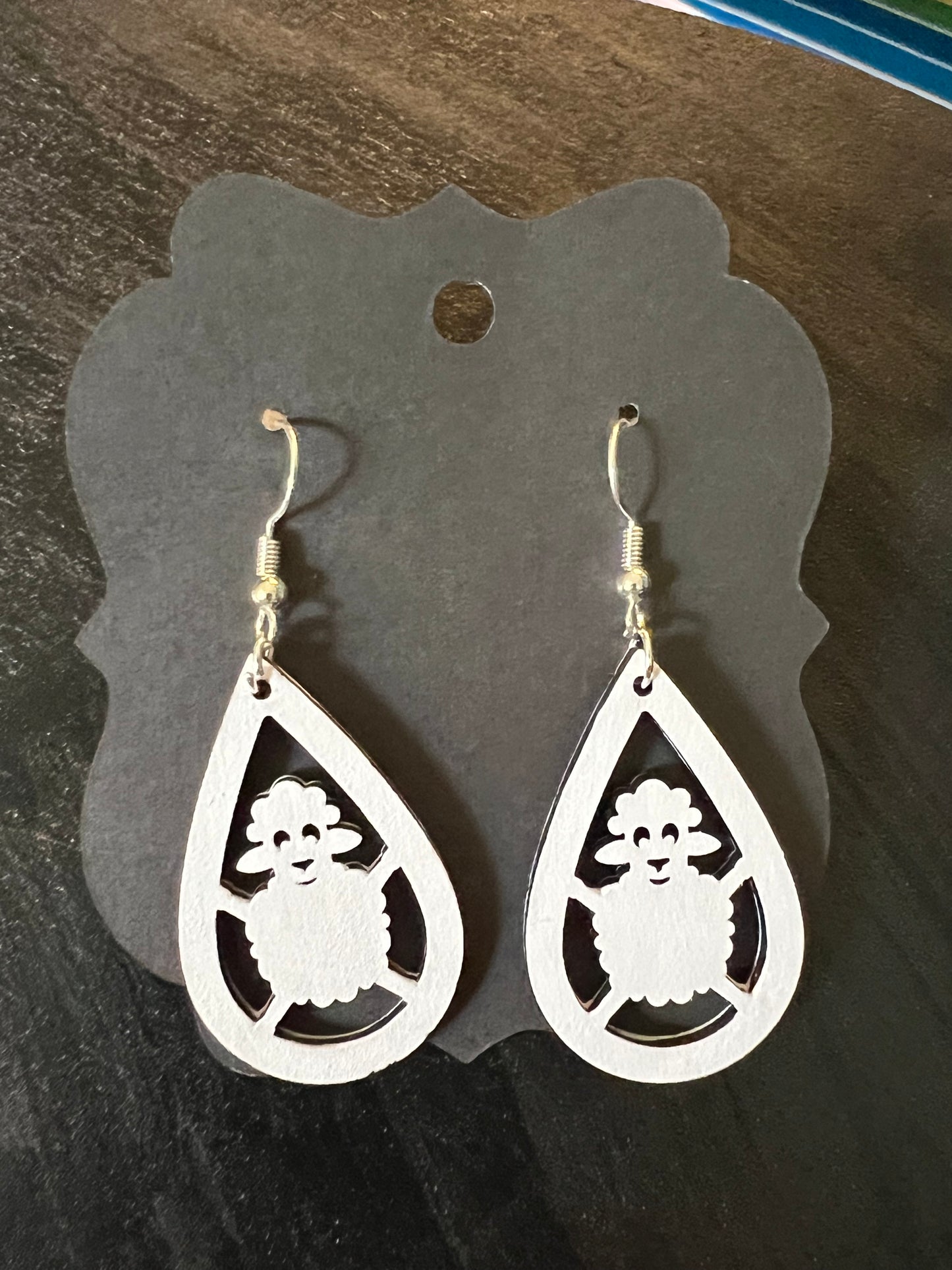 White Sheep Wooden Silhouette Earrings