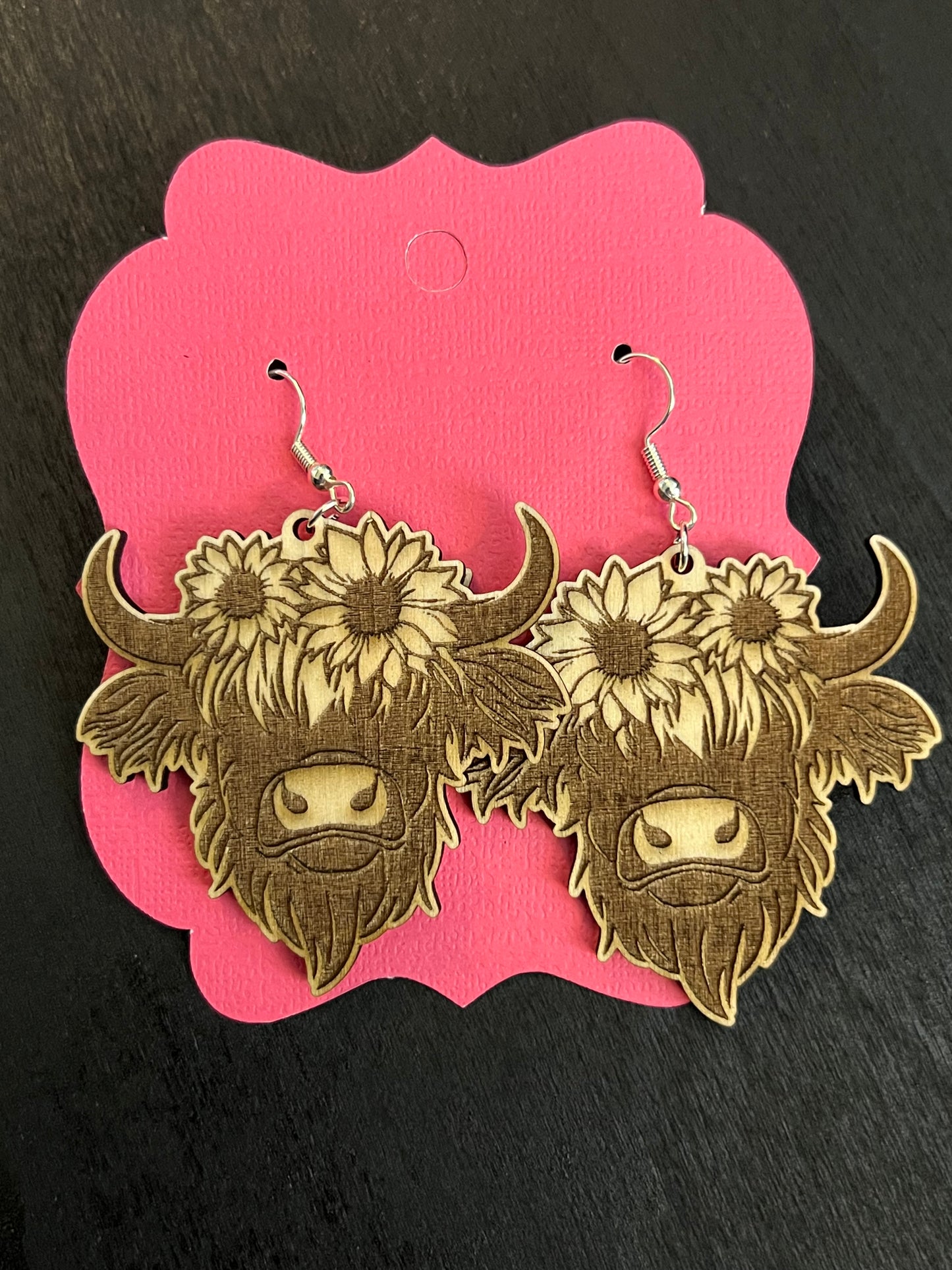 Highland Cow Wooden Earrings - Farmhouse Western Statement Jewelry