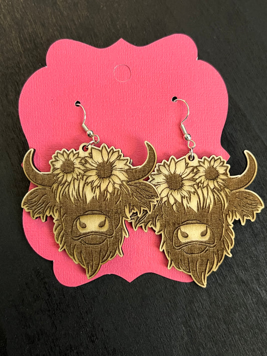 Highland Cow Wooden Earrings - Farmhouse Western Statement Jewelry