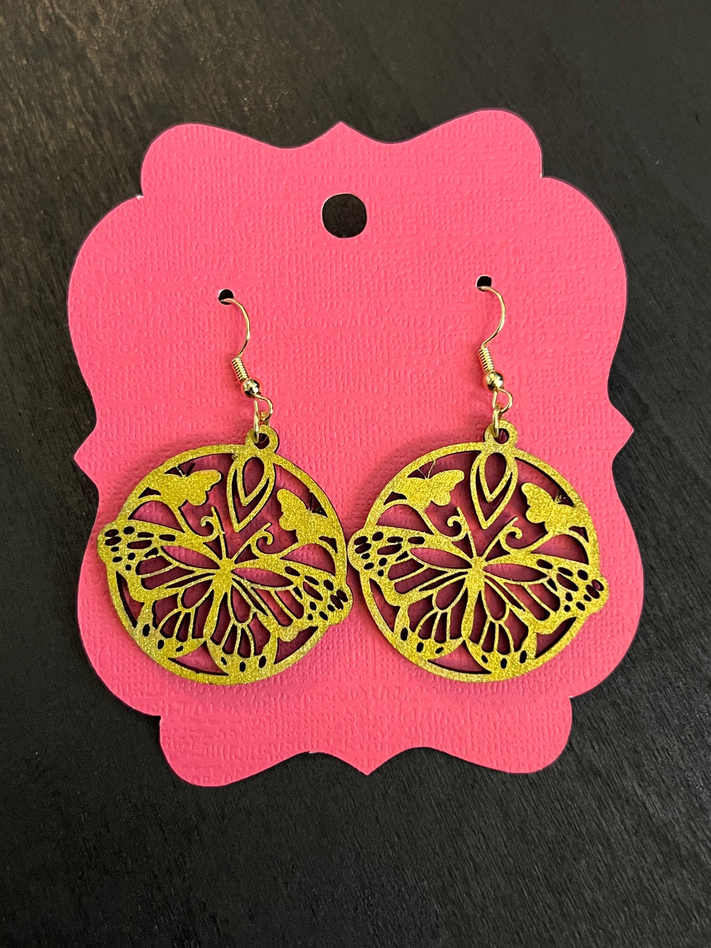 Gold Mandala Wooden Earrings