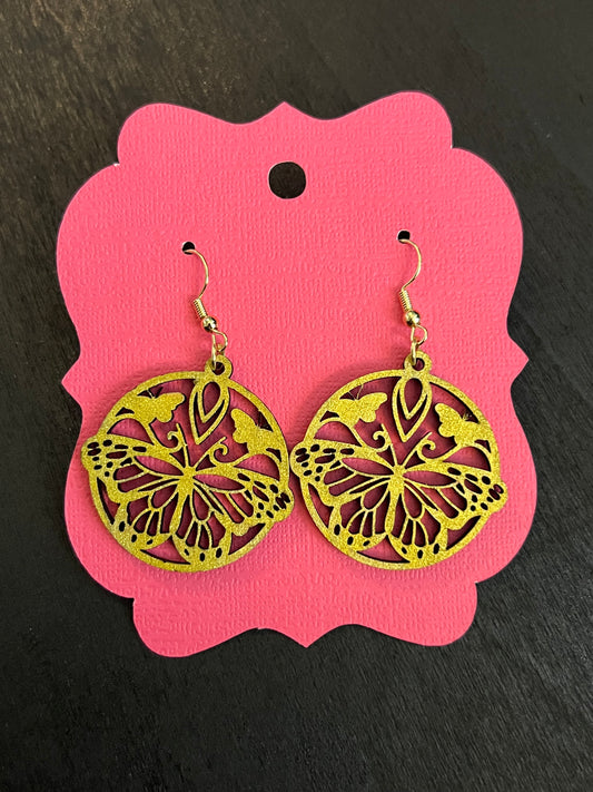 Gold Mandala Wooden Earrings