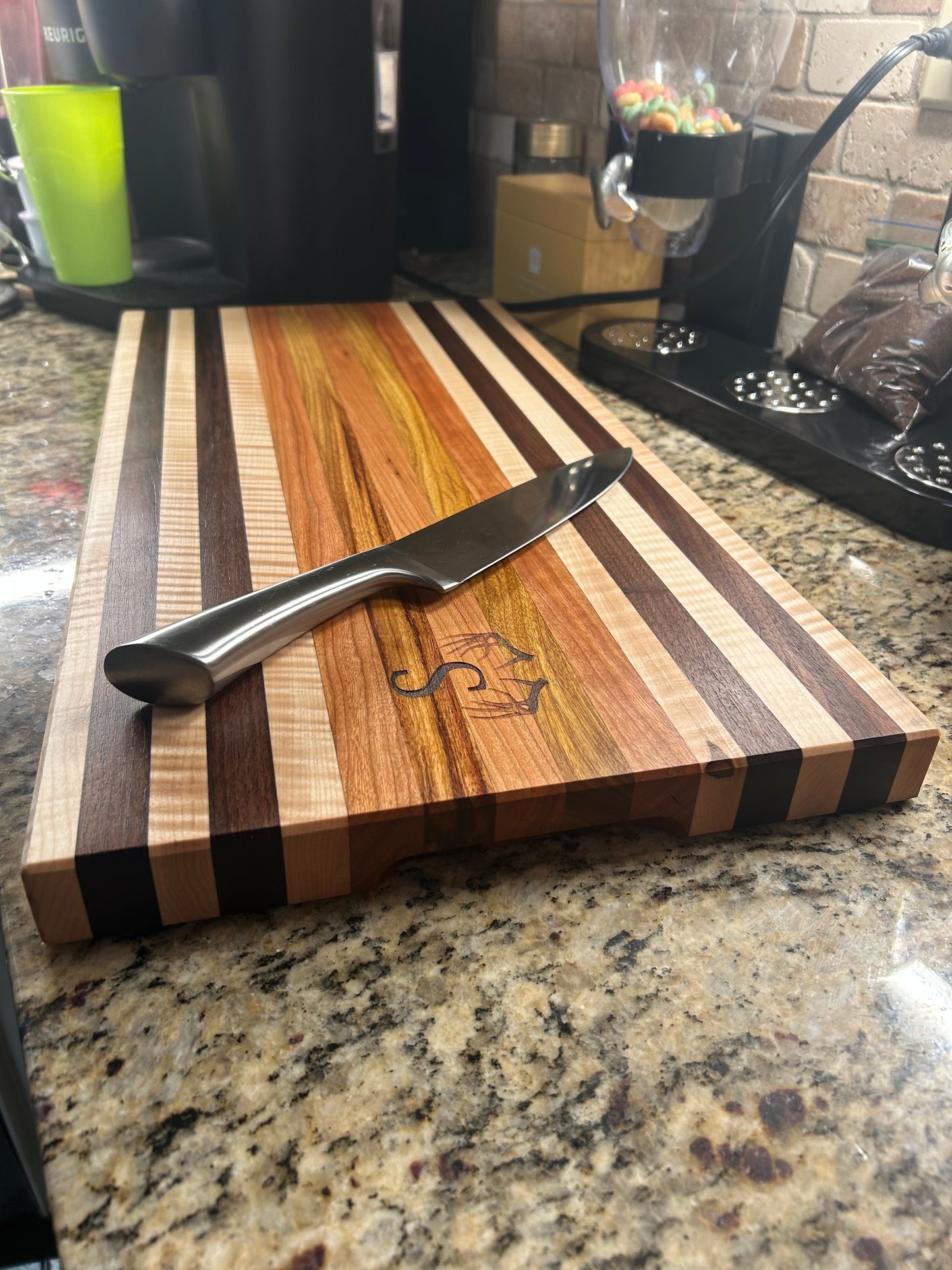 Handcrafted Ambrosia Maple & Cherry Cutting Board with Side Handles