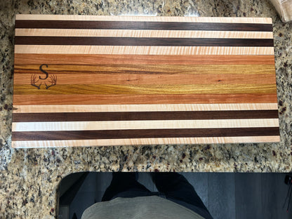 Handcrafted Ambrosia Maple & Cherry Cutting Board with Side Handles