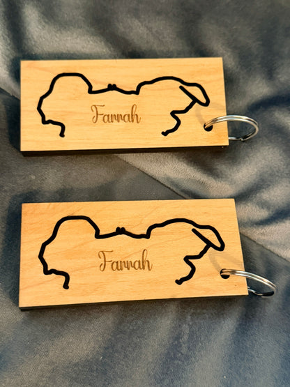 Personalized Pet Outline Keychain, Custom Wood Pet Memorial Gift