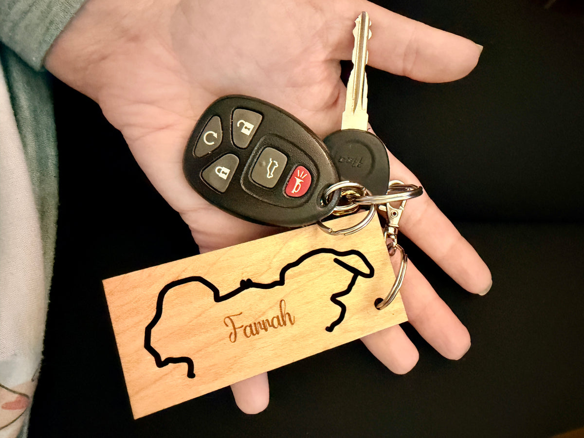 Personalized Pet Outline Keychain, Custom Wood Pet Memorial Gift