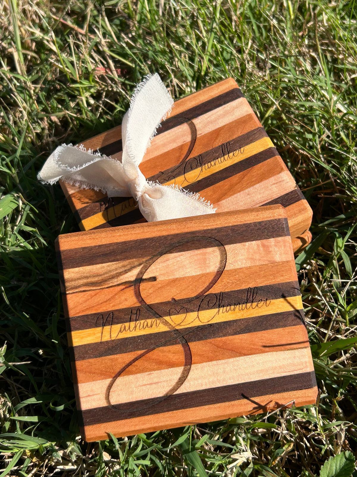 Handmade Hardwood Coaster Set, Customizable & Ready for Engraving