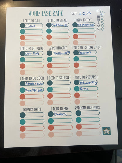 The ADHD Task Bank Notepad | 50-Page Brain Dump Organizer