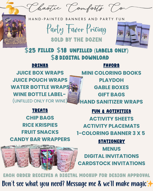 Custom Party Favors & Supplies, Sets of 12