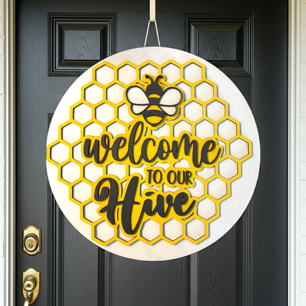 Welcome To Our Hive Bee Door Decor
