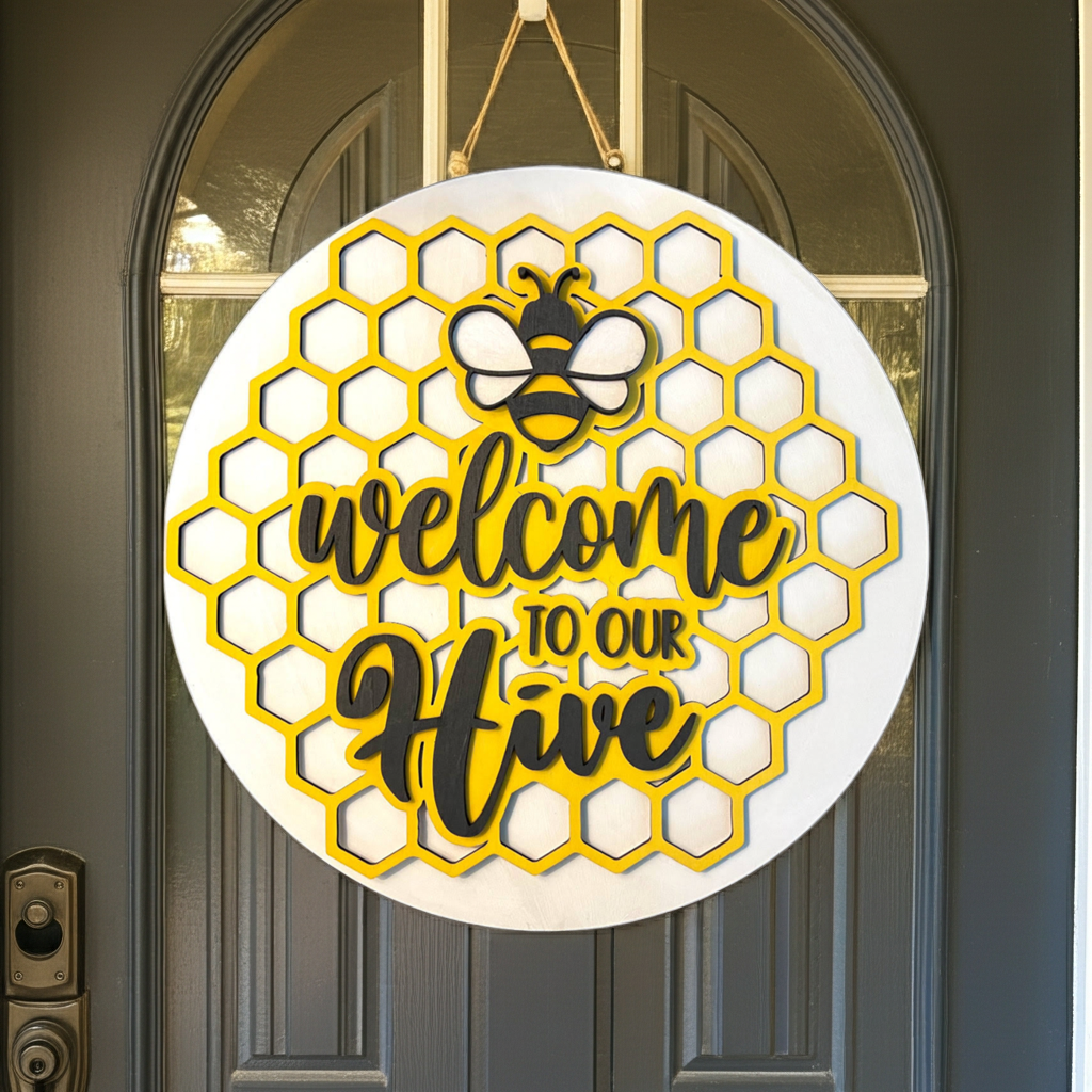 Welcome To Our Hive Bee Door Decor