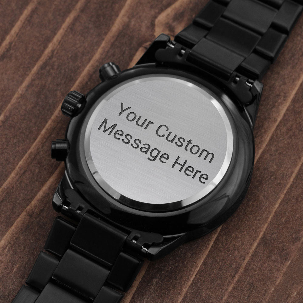 Custom Engraved Black Chronograph Watch