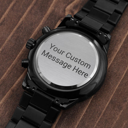 Custom Engraved Black Chronograph Watch
