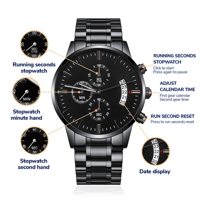 Custom Engraved Black Chronograph Watch