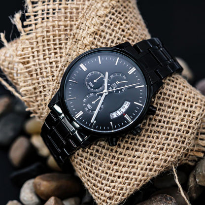 Custom Engraved Black Chronograph Watch