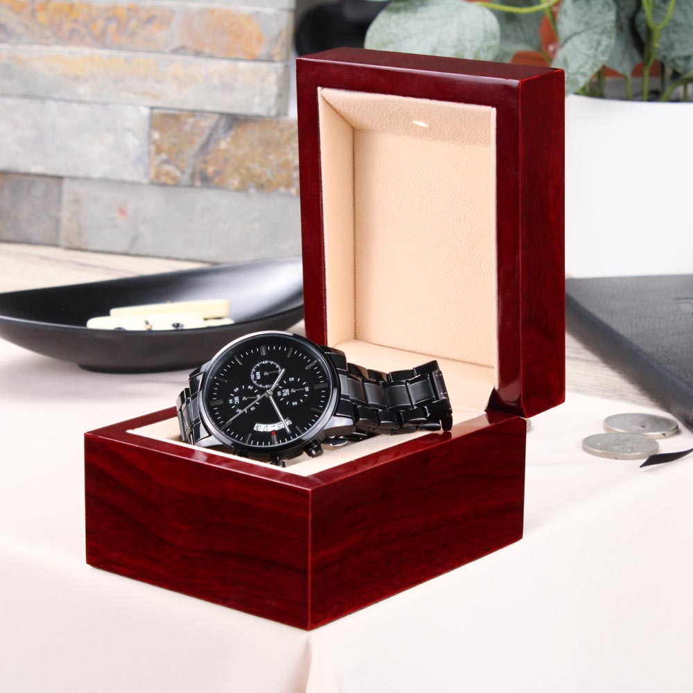Custom Engraved Black Chronograph Watch